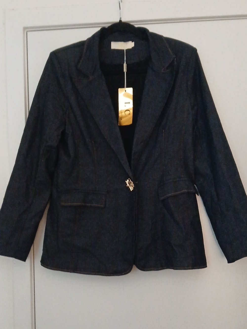 liz & co. Dark Blue Denim Single-Button Blazer